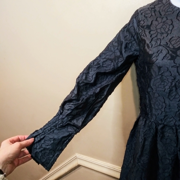 Muse Couture Navy Gothic Style, Rose Patterned Organza Brocade & Velvet Dress - Picture 4 of 13